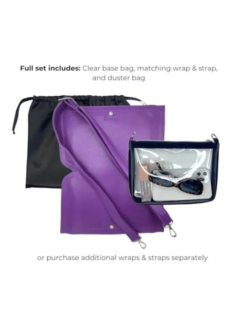 Clear Stadium Bag with Privacy Mode Removable Outer Wrap Crossbody